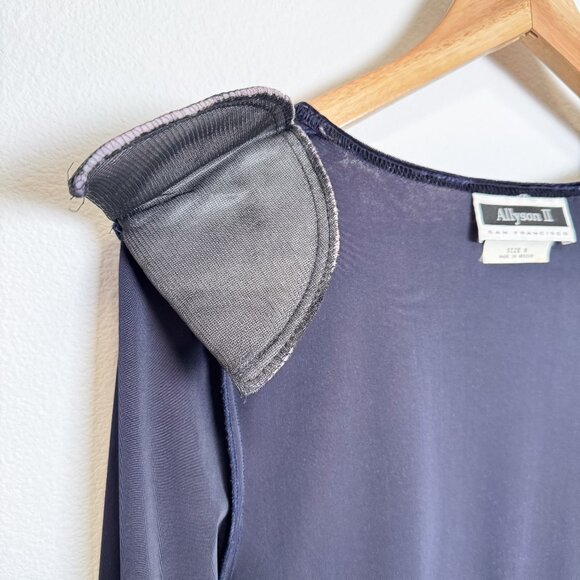 Vintage 90s Long Sleeve Dark Blue Crushed Velvet Empire Waist Dress Size 8 - Picture 10 of 14